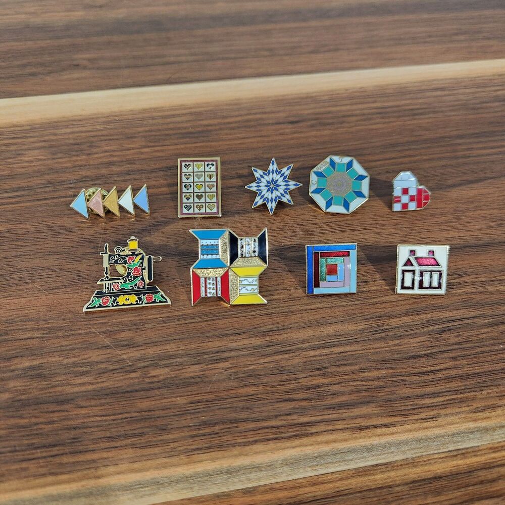 Quilt Show Sewing Machine Enamel Lapel Pins Lot of 9 Pattern Festival Convention